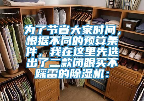 為了節省大家時間，根據不同的預算條件，我在這里先選出了二款閉眼買不踩雷的除濕機：